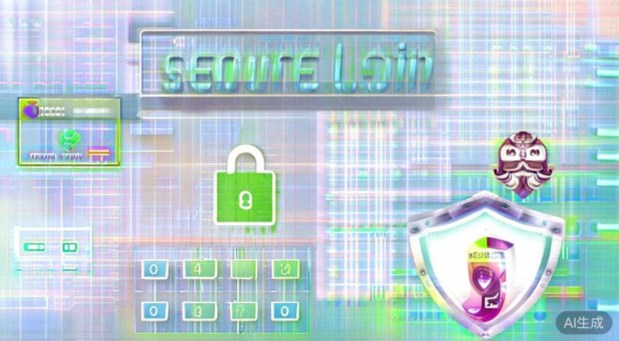 Ilustrasi keamanan login M88 dengan simbol gembok SSL, perisai, dan verifikasi dua langkah