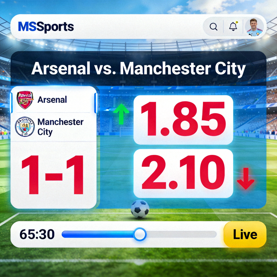 Antarmuka live betting MSports yang menunjukkan odds berubah secara real-time selama pertandingan berlangsung