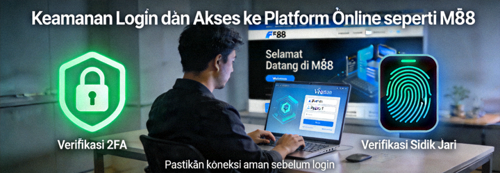 Ilustrasi grafis tentang keamanan login dan akses ke platform online seperti M88